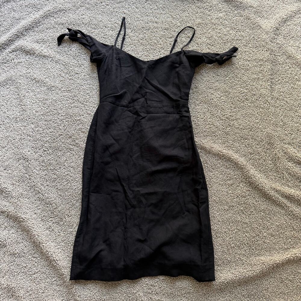Abercrombie & Fitch Women's Linen Blend Black Off Shoulder Tie Dress Size 0
